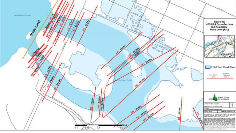 A flood hazard map showing the results of hydrologic and hydraulic investigations.